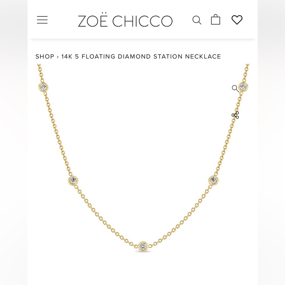 Zoe Chicco 14K Gold Five Diamond Station Necklace** 2.0mm diamonds .15ctw